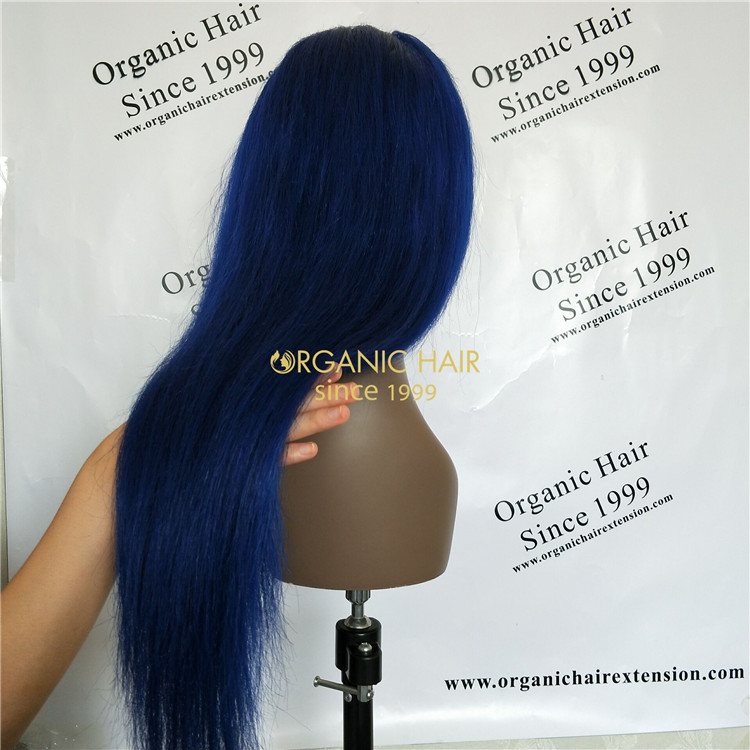 Human virgin full lace wigs beauty blue color X58